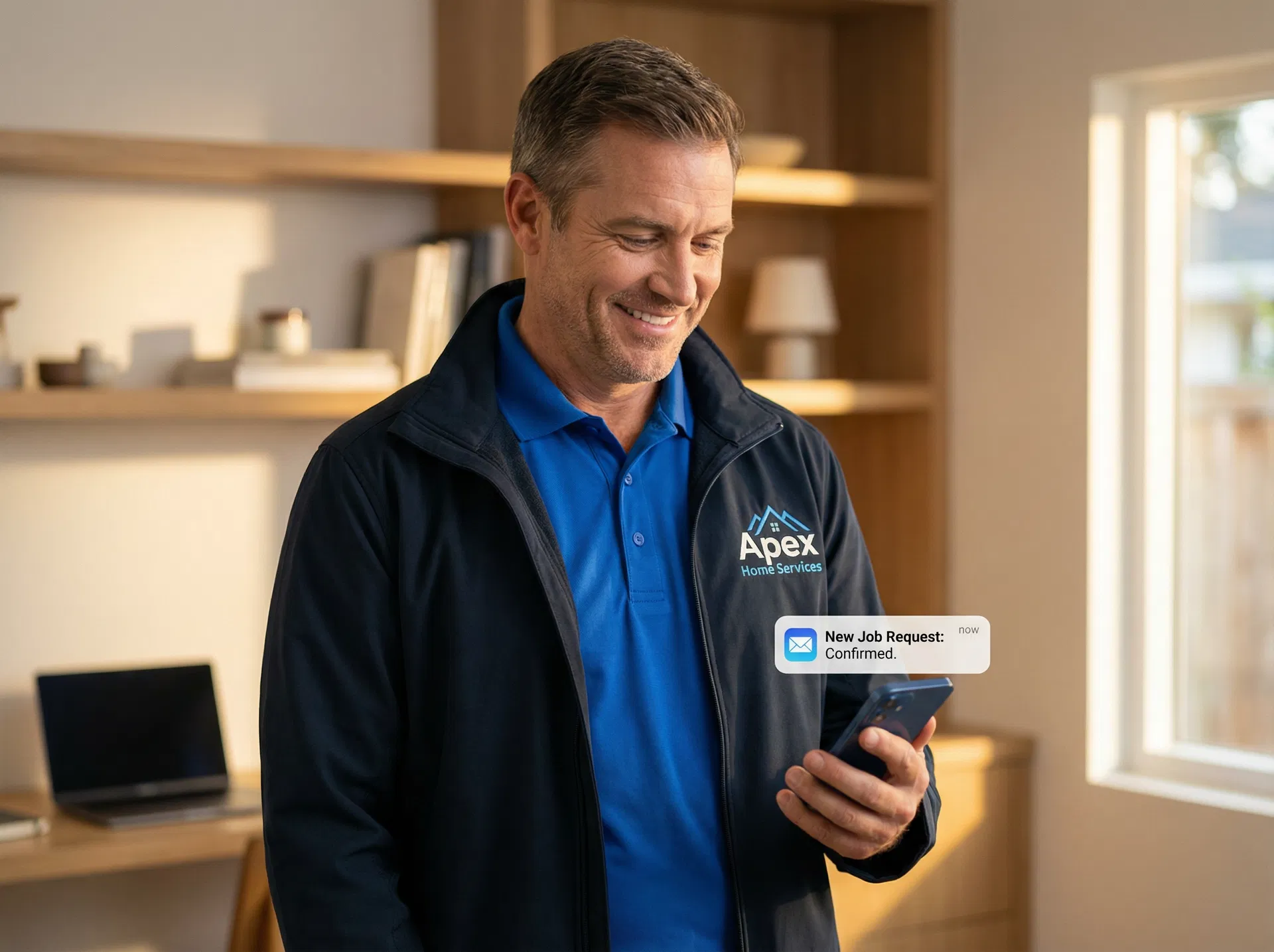 Home service professional receiving a new job booking